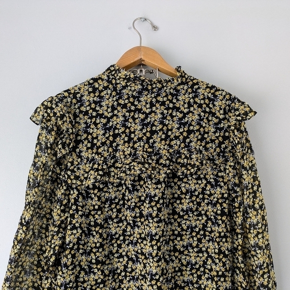 Boden Shirt Women's 16/18R Black Yellow Abstract Sprig Zoe Frill Detail Blouse  - Picture 6 of 6